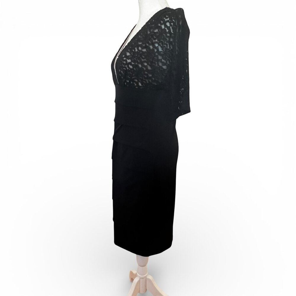 Little Black Dress LBD Size 8 Plunging Neckline Romantic Hourglass Wedding - Picture 2 of 14